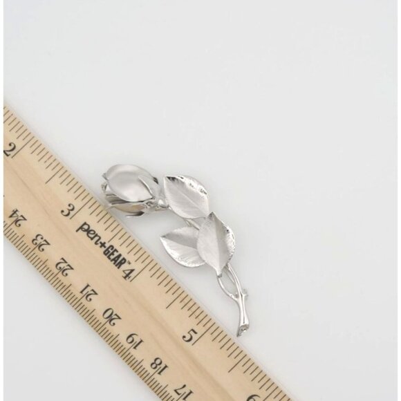 Vintage Sterling Silver Brooch Pin Rose Flower Floral 3.5" - Picture 3 of 5